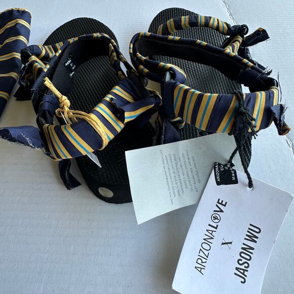 Sz 40 NWT Arizona Love x Jason Wu Trekky Sandals blue & yellow striped boho eco - Picture 4 of 9